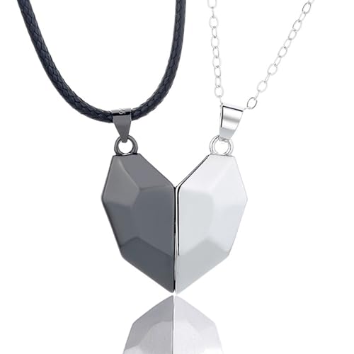 Xinlon 2 Piezas de Collar de Parejas con Imán de Corazón, Rompecabezas de Collares Magnéticos para Parejas, Colgante Corazón Amor Dividido para Novio, Novia, Marido, Esposa, Mejor Amigo