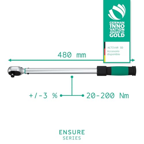 Miniatura 2 de Wiesemann 1893 Llave Dinamométrica De 1 2 Pulgada 20-200nm Ensure Serie I Llave De Torsión Con Doble Escala Y Apriete A La Derecha I De Acero Cromado Q-30 I Maletín De Transporte I 81437