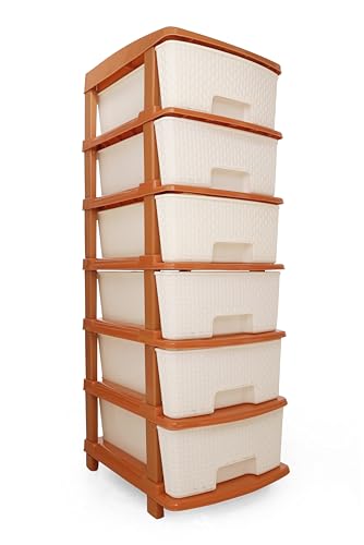 Image of Plastic Modular Drawer Storage Chest Of Drawers Organizer Storage Box, Large Stomo Racks For Multipurpose Anti-slip Shoes Organizers (White & Golden, 6 Layer)