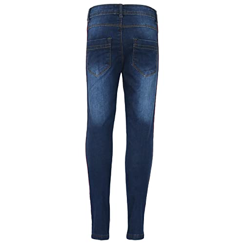 Kids Boys Skinny Denim Jeans Contrast Taped Stretchy Pants Trouser Age 5-13 Year Dark Blue3