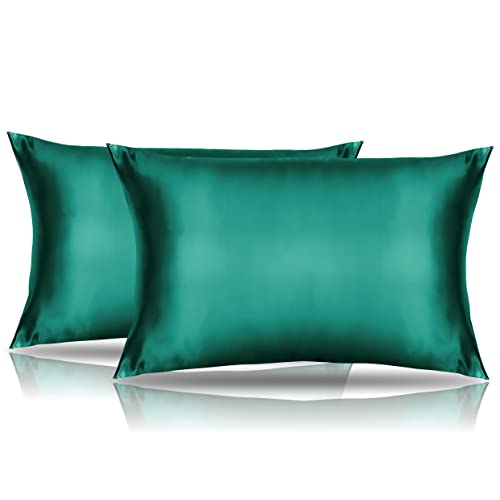 2 Pack Toddler Pillow Cover Dark Green Travel Pillowcase Breathable Silky Soft Baby Pillow Cases 14x20 Kids Satin Pillowcase Envelope Style