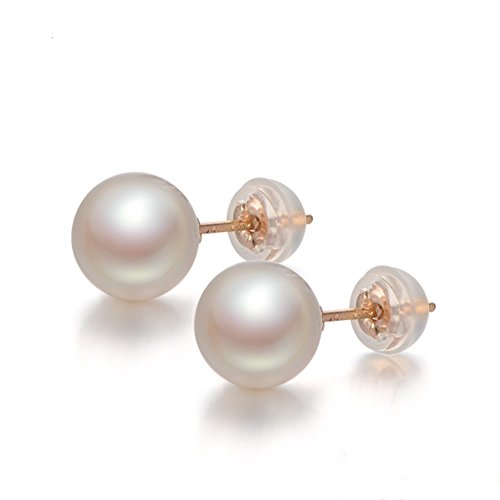Nonnyl 14K Gold Handpicked AAA+ Quality Freshwater Cultured White Pearl Stud Earrings for Women (yellow-gold 11mm)