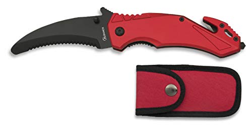 Navaja Seguridad Roja Hoja 8,5 cm para Caza, Pesca, Camping, Outdoor, Supervivencia y Bushcraft Albainox 19982 + Portabotellas de regalo