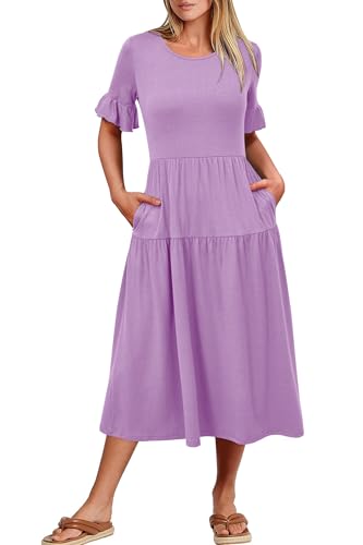 Image of STYLEWORD Womens Summer Casual Short Sleeve Flowy Midi Beach Dress