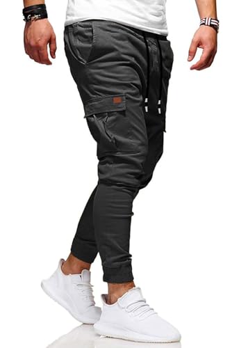 HUNGSON Men's Slim Fit Casual Cargo Pants with Drawstring Long Pants2