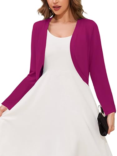 Image of Heymoments Women's Long Sleeve Thin Kintted Shrugs Sweaters Lightweight Cropped Tops Open Front Cardigan for Dress