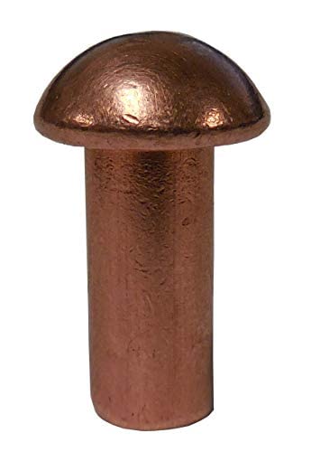 3/8" Dia X 3/4" Length, Copper Solid Rivet, Round Head, Plain Finish, (Pack of 1 LB - Approximately 20 Pieces)