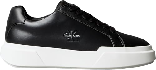 Calvin Klein Sneaker con Suela Cupsole Mujer Chunky Laceup de Piel, Negro (Black/Bright White), 38