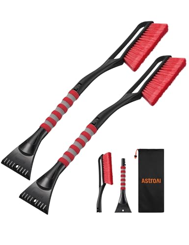 AstroAI 2 Pack 27' Snow Brush and Ice Scrapers for Car Windshield, Detachable Snow Scrapers with...