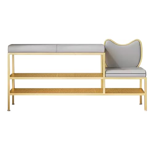 Banco Zapatero de 3 Niveles con Asiento de Cuero Acolchado, de Metal, para Entrada, para Pasillo, Taburete Cambiador de Zapatos (Blanco, 100 x 30 x 45 cm)