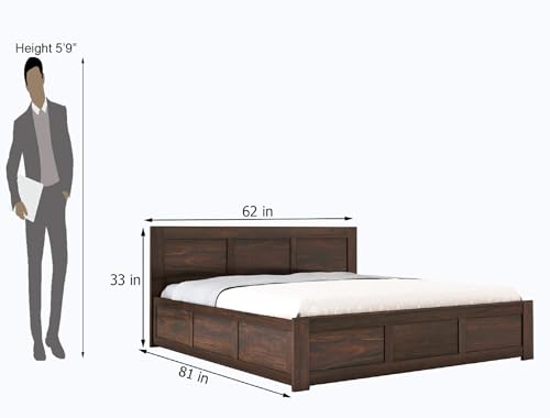 Image of STRATA FURNITURE Sheesham Wood Queen Size Bed with Box Storage Double Cot Wooden Palang for Bedroom Living Room Furniture (Walnut Finish)