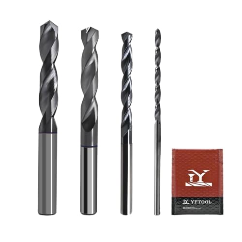 Image of Carbide Drill Bit Set : Max 700 Holes for Hardened Steel 1 /16 3 /16 1 /8 1 /4 | Stainless steel, Hot Wroking Steel, TiAlSi Coating, 135 Point Angle, Only for Drill press & CNC