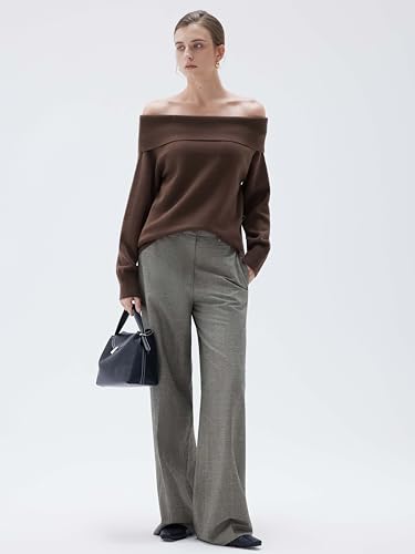 SUUKSESS Women Cashmere Off The Shoulder Sweater Oversized Knit Long Sleeve Tops4