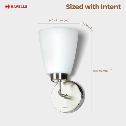 Image of Havells Floretine Indoor Wall Light | Brushed Nickel MS Frame & Opal White Diffuser | B22 Holder Compatible | Elegant Lighting for Bedrooms, Living Rooms & Hallways