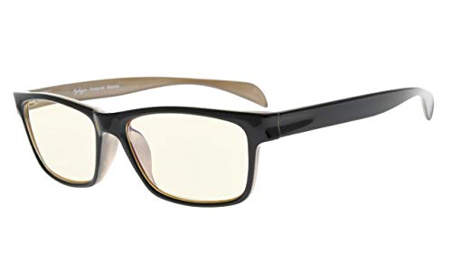 Anti-Blaulicht,Blockieren,Memory Flex-Rahmen,Gelb getönte Linsen,Computerlesebrille (Schwarz Braun,+1.25)