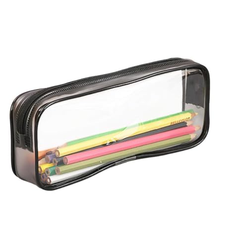 Bolsa de 2 peças de PVC transparente com zíper, estojo para caneta de exame, artigos de higiene pessoal e bolsa de maquiagem (preto)