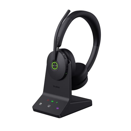 Yealink WH68 ANC DECT Kabelloses Headset mit Mikrofon, 4X AI-Mic mit Geräuschunterdrückung, 185m Reichweite, 32H Gesprächszeit, On-Ear-Headsets, UC-Plattform Kopfhörer Kabellos für die Arbeit Computer