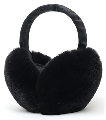Unning Winter Ohrenwärmer Damen Verstellbar & Faltbare Ohrenschützer Mode Kunstpelz Weich Ohrenschütz Plüsch Ear Muffs for Women Schwarz