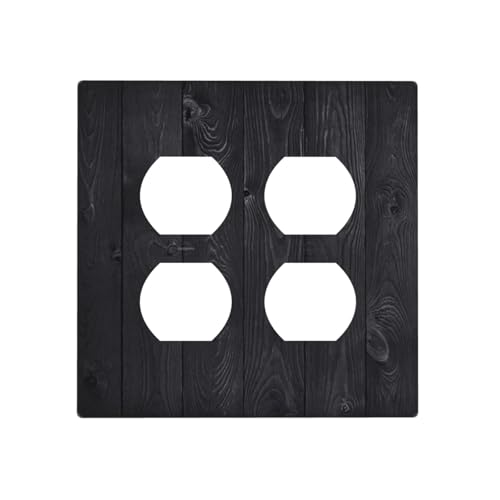 Decorative Outlet Covers Vintage Black Wood Plank Wooden Board 2 Gang Outlet Cover Wall Plate Double Duplex Light Switch Cover Plate Switch Plate Covers for Farmhouse Decor