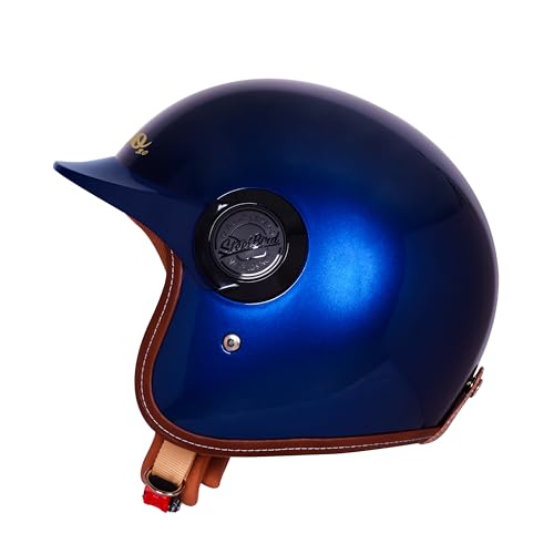Image of Steelbird SBH 65 Retro 3.0 DOT and ISI Certified Open Face Helmet for Men and Women (Large 600 MM,Glossy Armada Blue)