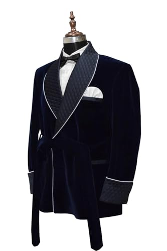 Men Smoking Jacket Long Blue Velvet Jacket for Men Hosting Dinner Blazers Jacket4