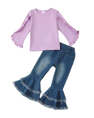 Image of Little Girls Clothes Kids Fall Winter Outfits Pant Set for Girl Age 4-8 | Girls Fall Winter Clothes, 2 Peices, Long Sleeve Shirt, Cute Clothing, Gifts, Family Photos, School, Christmas, Cotton Blend