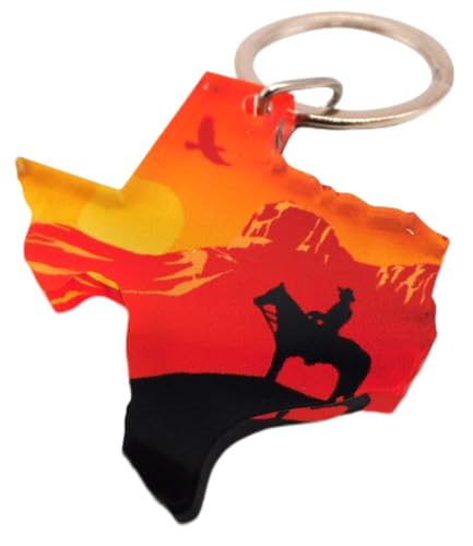 Westmon Works Texas Keychain Acrylic Fob with Metal Key Ring Cowboy Scene State Map Vacation Souvenir, Made in the USA