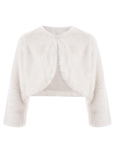 Aislor Flower Girls Wedding Party Dress Coat Faux Fur Jacket Open Front Bolero Shrug Princess Cape Cardigan Outwear