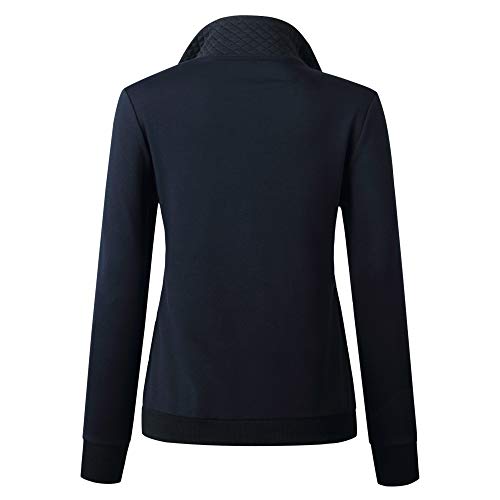 BTFBM Women Fashion Quilted Pattern Lightweight Zipper Long Sleeve Plain Casual Ladies Sweatshirts Pullovers Shirts Tops (Navy, Small)