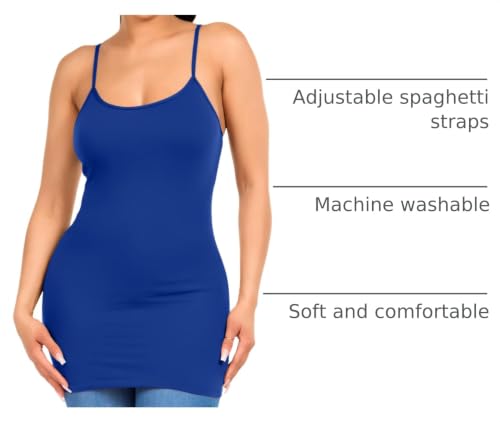 Image of Long Cotton Camisole Tank Tops for Women | Basic Braless Layering Tops with Adjustable Spaghetti Straps
