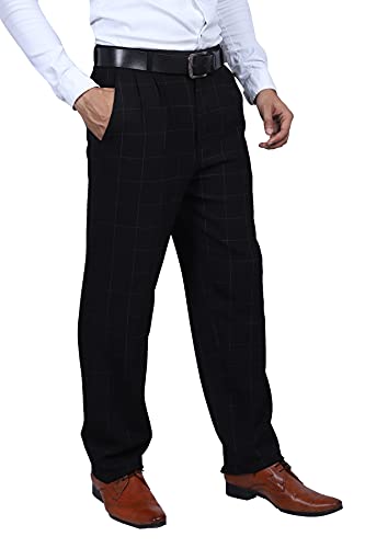 Image of Particle Men's Pleat-Front Regular Fit Formal Trousers - Checks (Sizes 32-46)
