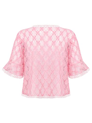 easyforever Girls Ruffled Short Sleeve Lace Hollow Floral Crochet Knitted Bolero Shrug Top Cardigan Shrug Dress Cover up4