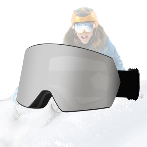Nkmujil Gafas de esquí | Gafas de esquí antivaho | Gafas de esquí con protección UV | Gafas de nieve de visión amplia, gafas de esquí para cascos, lentes intercambiables, gafas de esquí polarizadas