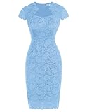 GRACE KARIN Vintage Lace Dress for Women Cap Sleeve HIPS-Wrapped Summer Work Business Cocktail Dress Light Blue XL