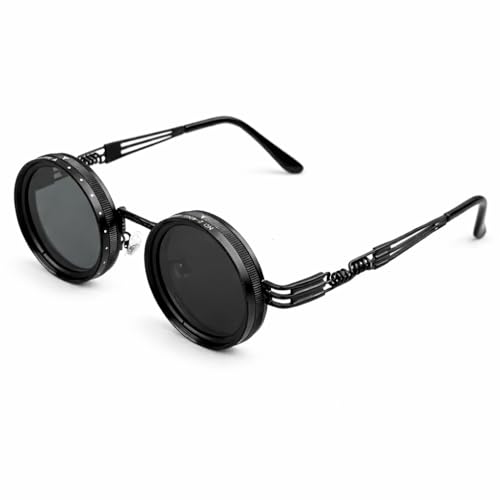 Image of Adjustable Tint Sunglasses, 1-9 Gear Adjustable Polarized Sunglasses with ND Filter Lenses, Round Black Lens for Men & Women, UV Protection for Driving, Fishing, and Outdoor Use.