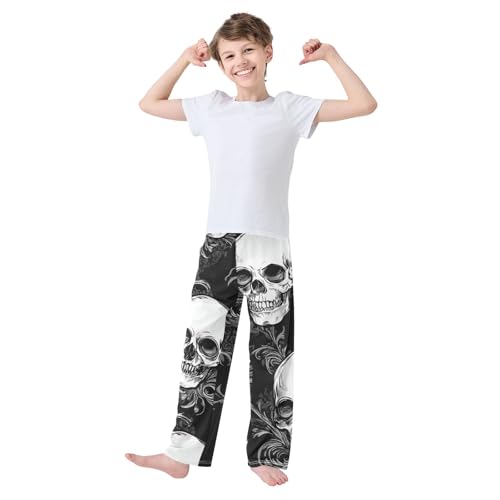 ZZXXB Skull Swirl Boys Long Pants Soft Trousers Elastic Waist Kids Lounge Bottoms with Pockets S-XL3