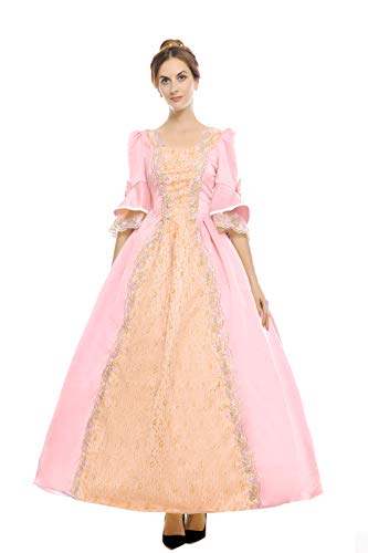 ROLECOS Womens Royal Retro Medieval Renaissance Dresses Lady Satin Masquerade Dress Pink L