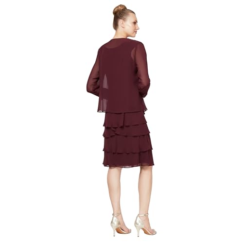 Image of S.L. Fashions Women's Mother of The Bride Tiered Jacket Dress with Shoulder Embellishment