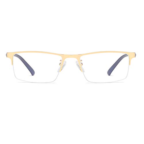 Image of Blue Light Blocking Computer Glasses Metal Semi-Rimless Frame Rectangular Business Gaming Eyeglasses Clear Lens