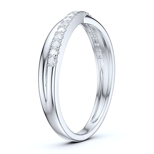 14k White Gold Fancy Criss Cross Simulated Diamond or Genuine Moissanite Pave Ring Wedding Band Half Eternity4