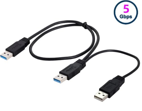 Image of USB 2.0 Type-A to Dual USB Type-A Extra Power Y Cable Two A Male to USB Male for External Hard Disk Super Speed upto 5Gbps (Black)