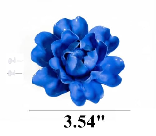 Image of Luoyang Peony,Royal Blue,3.54 inch,Ceramic Flower Wall Art Decor, Artificial Flower Wall Sculpture,Handmade Ceramic Flowers for Home,Hallway,Living Room, Kitchen,Bathroom