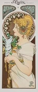 アルフォンス・ミュシャ、羽根（装飾パネルの下絵）、希少な画集より アルフォンス・ミュシャ、羽根（装飾パネルの下絵）、希少な画集