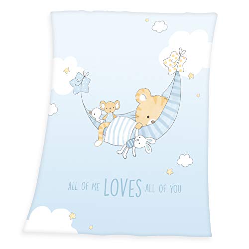Herding Tiger Dreamer Soft-Peach Blanket, 75 x 100cm, Polyester, Cream/Multi-coloured, Blue, 75 x 100 cm