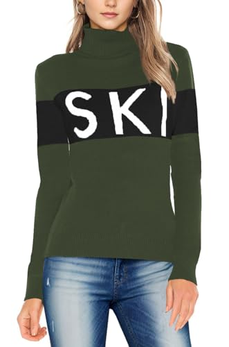Ybenlow Women Sweaters Color Block Turtleneck Tops Comfy Winter Blouse 2024 Ski Sweaters Tight Knit Outfits Shirts XS-L3