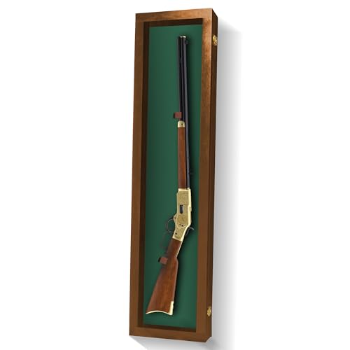 PENNZONI Gun Display Case - Lockable Rifle Display Case - Gun Cabinets for Rifles & Shotguns - Sword Wall Mount, Gun Wall Mount Display Case w-Acrylic Door - Walnut, Green Felt