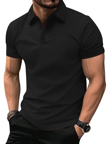 zitysport Mens Work Polo Shirts Short Sleeve Shirt Lightweight Breathable Outdoor Golf Polo Adult Shirt Men Summer Sport Basic Tshirt Tops(Black XL)