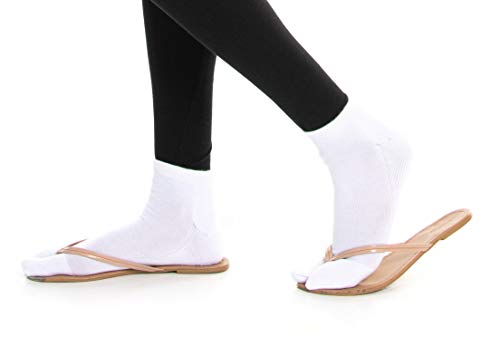3 Pairs Flip-Flop Thicker Tabi V-Toe Big Toe Ankle Socks Warm Comfortable Cotton Polyester Spandex Blend White Mens and Womens - Thumbnail 7