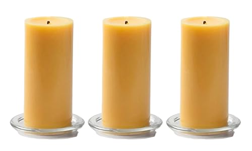 Image of Paraffin Wax Pillar Candles Perfect for Decoration of Dinner, Wedding Parties, Church, Spa, Restaurant, Smokeless Dripless Long Lasting(Set of 3, 3 inches)(Yellow)