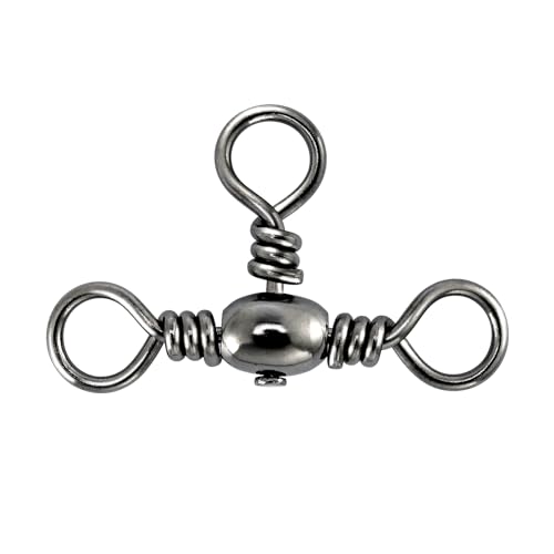 Alwonder 50-Pack 3 Way Swivels Fishing Tackle High Strength Stainless Steel Barrel Swivels 35-175LB Three Way Swivel for Saltwater Freshwater Catfish Rigs Surf Fishing Rigs 44LB